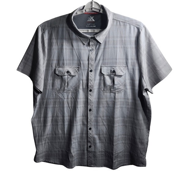 ZeroXposur Mens XXXL Gray Plaid Travel Series Short Sleeve Button Up Shirt‎ - Picture 1 of 7